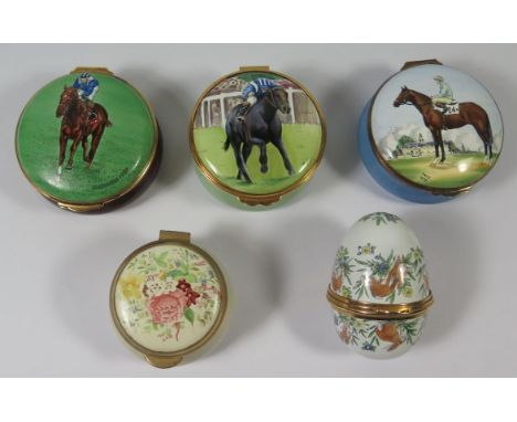 Three Horse Enamel Boxes by Crummles &amp; Co and two others