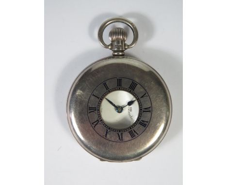 A Silver Cased Half Hunter Keyless Pocket Watch Birmingham 1928 (not running) and Oris steel cased gent's manual wristwatch, 