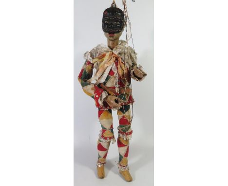 A Commedia dell'Arte Arlecchino (Harlequin) Puppet, c, 50cm, late 19th/ early 20th century