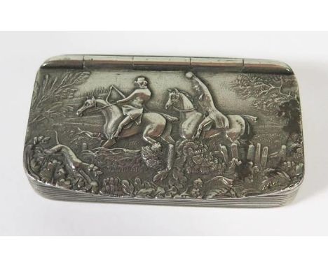 A Silver Plated Snuff Box decorated with huntsmen, James Deakin &amp; Sons 