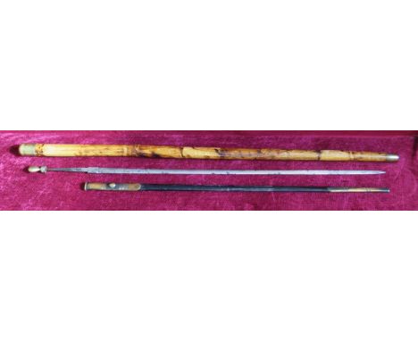 A Victorian Masonic Swordstick by Kenning, 72cm blade, grip missing and in bamboo cane