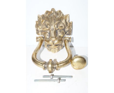 Cast brass lion door knocker with fittings 