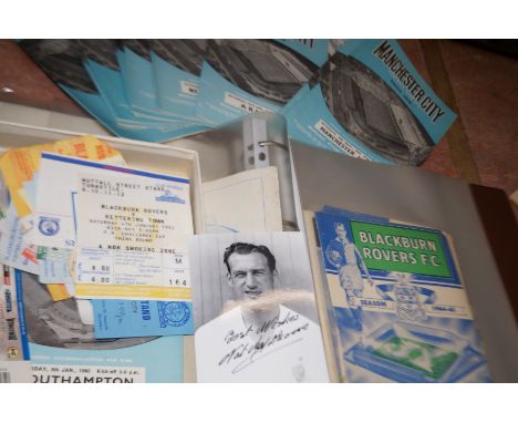 Collection of Blackburn rovers programs from the 1960's onwards, many ticket stubs to include a signed photograph of Nat Loft