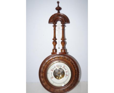 Late Victorian/Edwardian banjo barometer/thermometer Height 54 cm