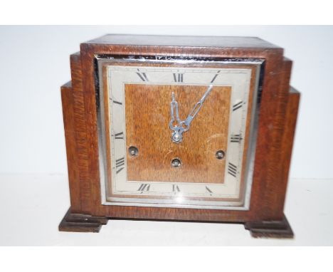 1930's art deco oak mantle clock westminister chime 