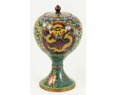 A CHINESE CLOISONNÉ ENAMEL VASE AND COVER