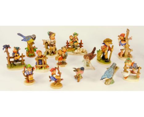 TEN GOEBEL FIGURES AND GROUPS OF CHILDREN MODELLED BY M.J. HUMMEL AND FOUR VARIOUS BIRDS