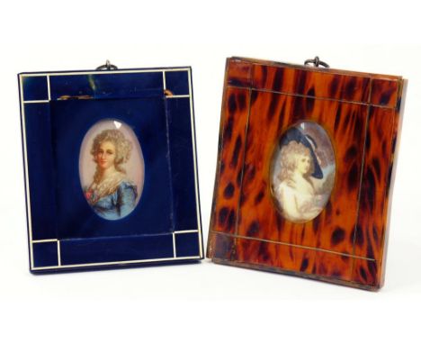 TWO FRENCH DECORATIVE PORTRAIT MINIATURES OF LADIES