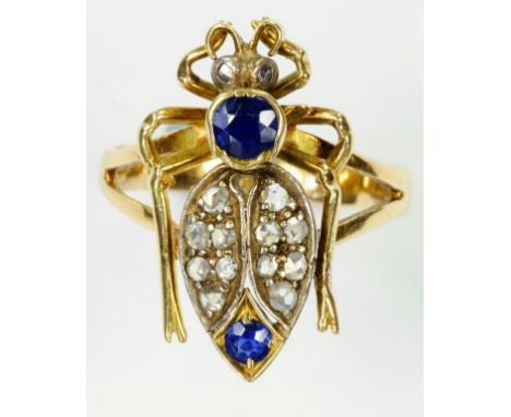 A SAPPHIRE AND DIAMOND FLY RING, IN GOLD, 4.7G