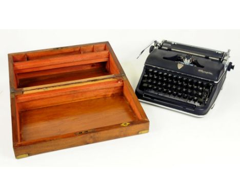 A VICTORIAN WALNUT WRITING BOX AND OLYMPIA TYPEWRITER 