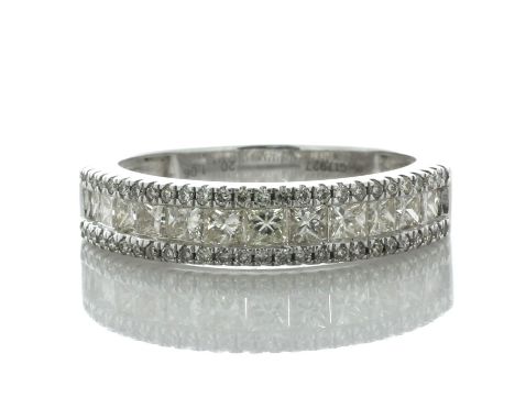 10ct Gold Claw Set Semi Eternity Diamond Ring 1.50 Carats - Valued By AGI £4,450.00 - Twelve princess cut diamonds are set be