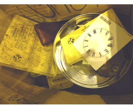 Box of clock and watch makers tools, spares and accessories
