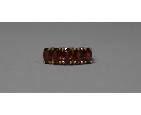 A 9ct Gold and Five Oval Cut Dark Madeira Citrine Gem Type Stone Ring, Size M 1/2 