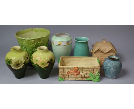 A Collection of Various Glazed Ceramics to Include Green Glazed Jardiniere (AF), Vases to Include Examples by Crown Ducal, St
