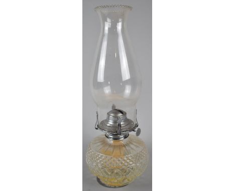 A Mid 20th Century Moulded Glass Oil Lamp, Still Containing Oil (We Cannot Post Oil Lamps) 