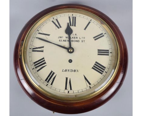 A Reproduction Circular Mahogany Cased Railway Clock with Fusee Movement, the Enamelled Dial Inscribed for 'J N Walker Ltd', 