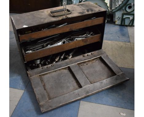 A Metal Toolbox Containing Various Spanners and Tools 