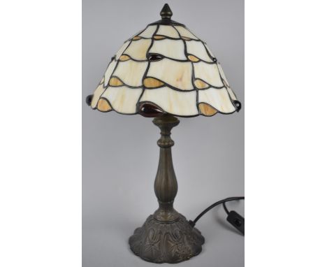A Reproduction Bronze Effect Table Lamp with Tiffany Style Shade, 46cm high 