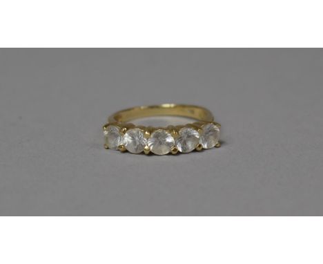 A 9ct Gold Ring with Five Round Cut White Quartz Stones, Size N 