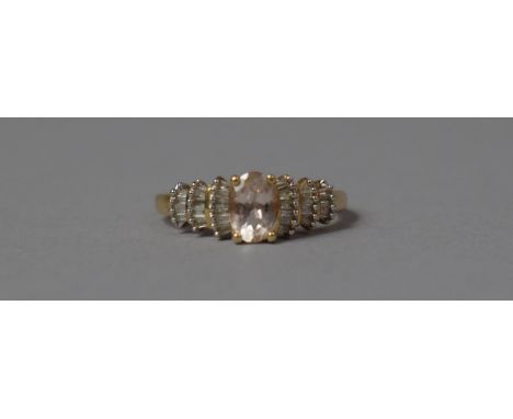 A 9ct Gold, Light Rose Quartz Type Stone and Diamond Chip Ring, Size N 
