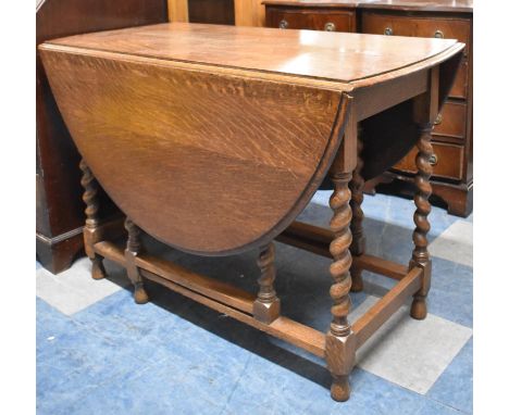 A Mid 20th Century Oak Drop Leaf Gate Leg Barley Twist Dining Table, 103cm Wide 