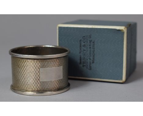 A Silver Napkin Ring in Original Cardboard Box, Engine Turned Decoration, Birmingham 1960 