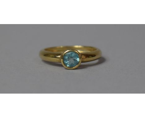 A 9ct Gold Fine Round Cut Pale Blue Topaz Stone Solitaire Ring, Size N 