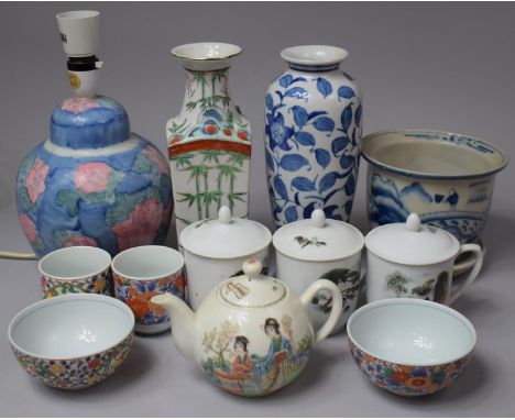 A Collection of Various Oriental Ceramics to Include Blue and White Vase, Planter etc 