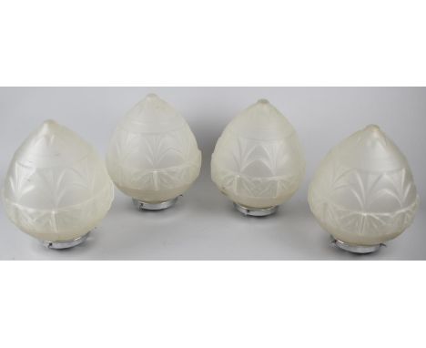 A Set of Four Opaque Glass Light Shades with Chromed Fitments, 27cm high 