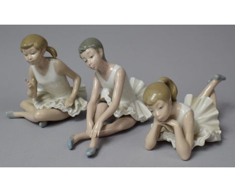 A Set of Three Nao Figures of Young Ballerinas, Tallest 15cm 