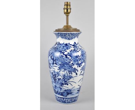 A Chinese Blue and White Vase, Drilled and Fitted with Light Fitting for Table Lamp, Vase 30cm high 