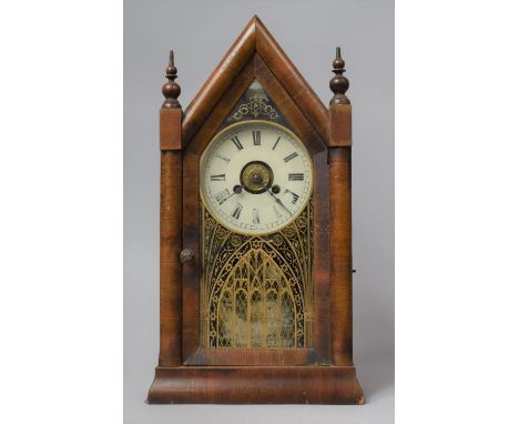A Late 19th/Early 20th Century American Mantle Clock of Architectural Form, 38.5cm high 