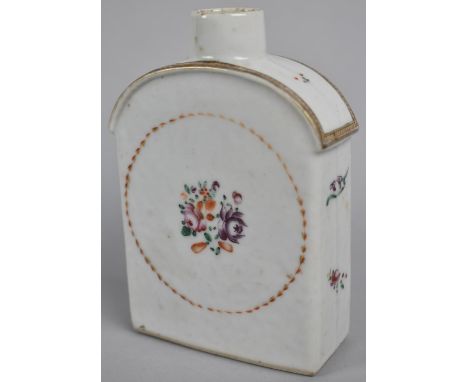 An 18th/19th Century Chinese Export Tea Caddy in the Famille Rose Pallette Decorated with Floral Garland, 12cm High, Hairline