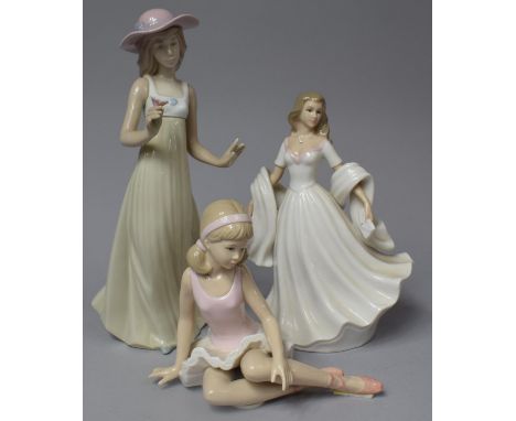 A Nao Figure of Girl with Flower Together with Two Leonardo Figures of Ballerina and Evening Dress 