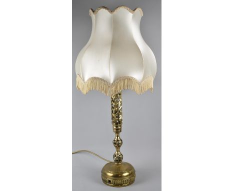 A Pierced Brass Table Lamp with Silk Effect Shade, 76cm High 