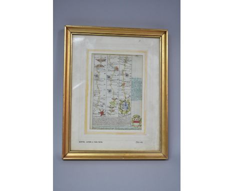 A Framed 18th century Road Map by Emanuel Bowen and John Owen, Bromyard to Droitwich, 1720-1740 