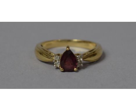 A 9ct Gold and Pear Cut Tourmaline and White Stone Ring, Size N 