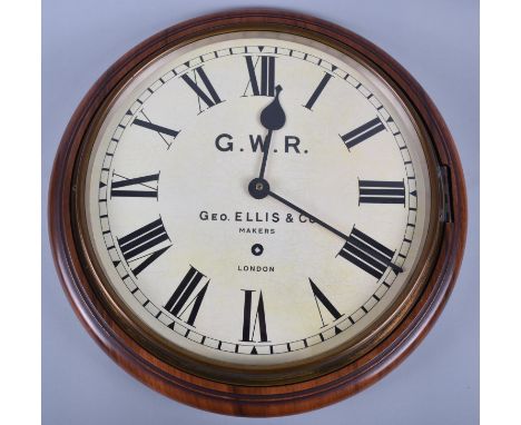 A Reproduction GWR Station Clock of Circular Form, Battery Movement, 37cm Diameter 