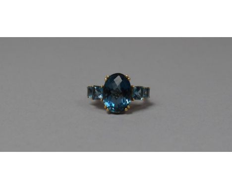 A 9ct Gold Dress Ring with Five Aquamarine Blue Stones, Size K 