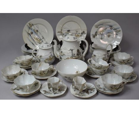 A Large Collection of Japanese Egg Shell Teaweares to Comprise Plates, Cups, Saucers, Sugar Bowl, Teapot etc 