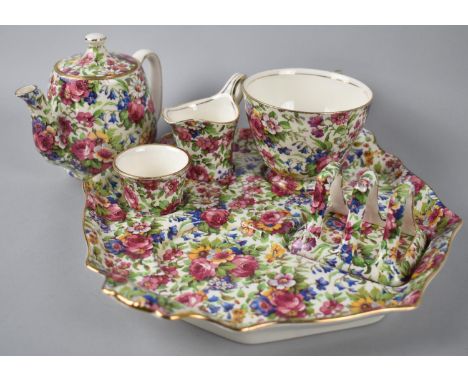 A Royal Winton Chintz Summertime Pattern Bachelor's Breakfast Set to Comprise Fitted Tray with  Teapot, Toast Rack, Milk Jug,