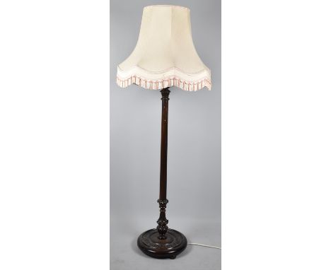 A Mid 20th Century Mahogany Standard Lamp and Shade, Reeded Column Support 