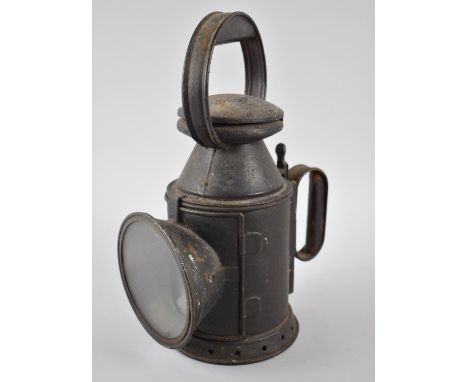 A Vintage Metal Railway Lamp with Green Glass Slide, Stamped LMS Together with an Enamelled British Railways Hat Badge, Lamp 