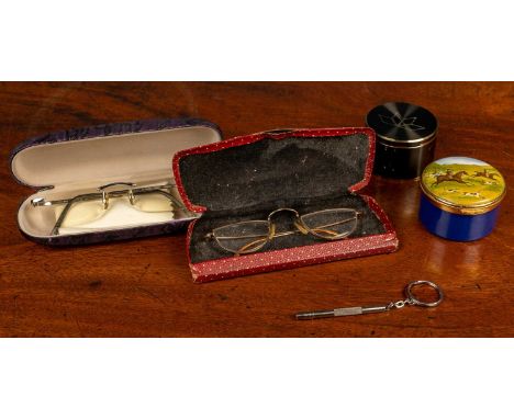 A Tiffany &amp; Co Swiss travel clock; together with an Ashley trinket box painted with a hunting scene, limited edition, 'Ta