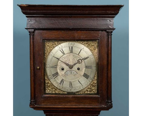 An antique oak longcase clock, the silvered dial signed 'William Midgley of Sheffield', with date aperture, the movement stri