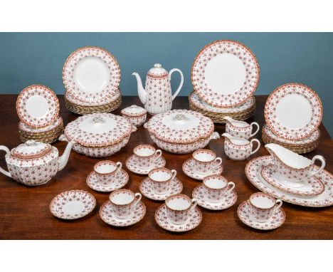 A Spode Fleur de Lys Red part tea and dinner service, marked Y7481-C, comprising of a large dish, a small dish, a teapot, a t