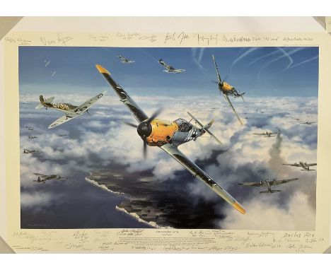 30 Battle of Britain pilots signed Nicholas Trudgian Print High Summer High Battle, numbered 4 of 350. Signed by both RAF and