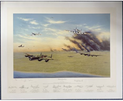 WW2 Colour Print Return From Caen by Graeme Lothian Multi Signed by Tom Austin, Peter Rutter, Arthur Eyton Jones, Ian Blair, 