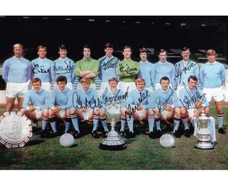 Autographed Manchester City 1969 12 X 8 Photo - Col, Depicting Manchester City Players Posing With The Charity Shield, The Fi