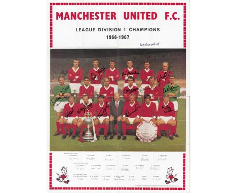 Autographed Man United 1967, A Superb Wall Poster Measuring Approx 22 X 16 Inches, Depicting United's 1966/67 First Division 